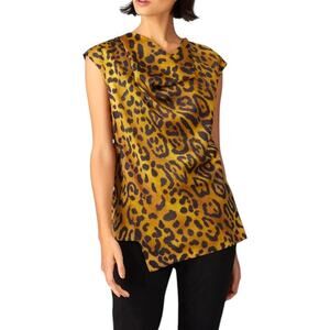 Adam Lippes Collective Satin Cheetah Print Sleeveless Cowl Neck Blouse Size 12